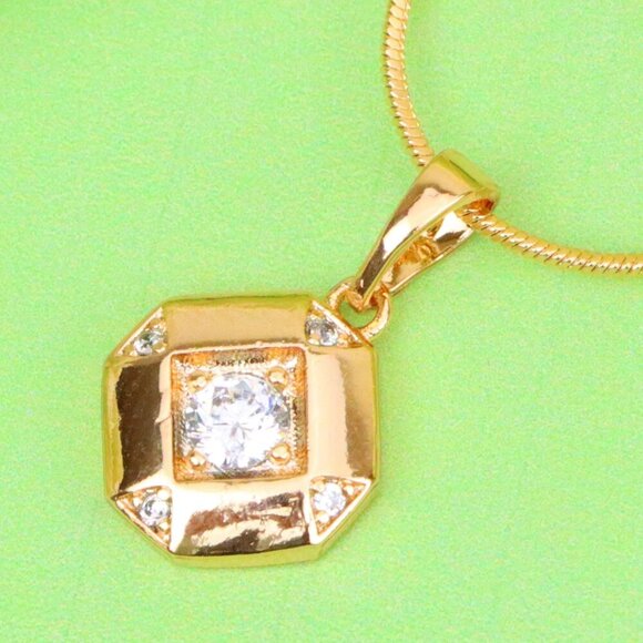 "Rose Gold Geometric Pendant with Central Sparkling Stone Detail, XPPT1387 - Picture 1 of 14